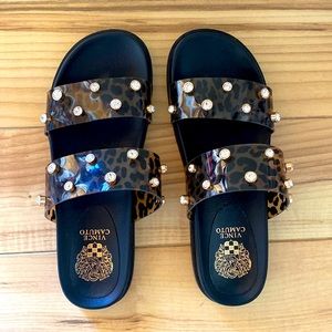 Vince Camuto Partha Animal Print Jeweled Slide